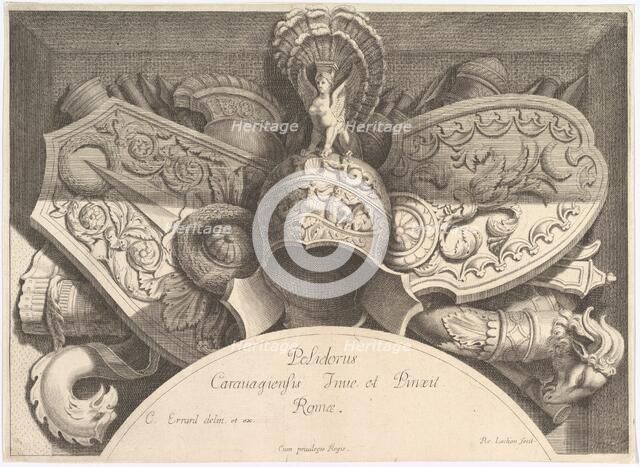 Divers Trophées (Weapon Trophies after the Façade of Palazzo Milesi in Rome), 1651. Creators: Polidoro da Caravaggio, Rene Lochon.