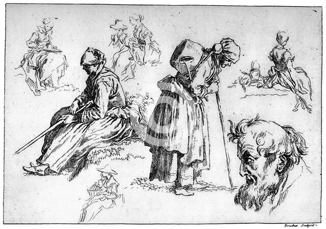 'Diverse Figures', c1720-1770, (1924) Artist: François Boucher