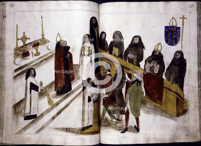 Divine service according to the Greek orthodox rite (from: Ulrich Richental Chronicle of the Council of Constance), 1414-1418. Artist: Anonymous  