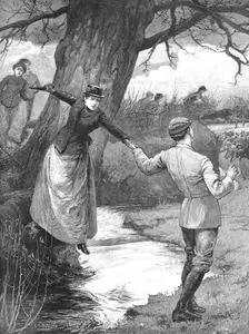 'Divided Interests--'Twixt Love and Sport, an incident of a run with the Beagles 1890. Creator: Edward Frederick Brewtnall