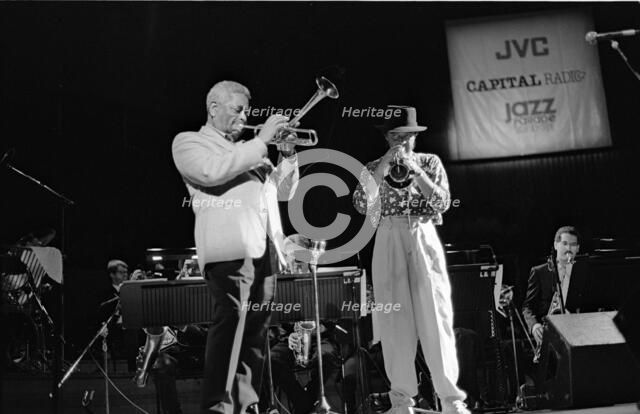 Dizzy Gillespie and Chuck Mangione, Royal Festival Hall, London, 1988.  Artist: Brian O'Connor.