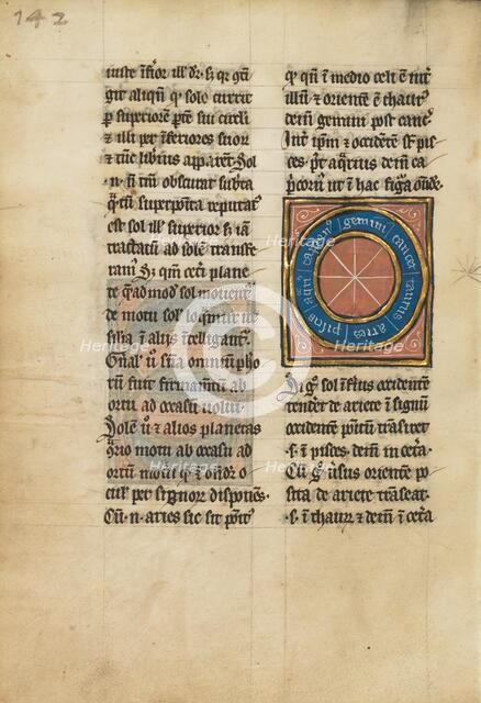 Diagram with Seven Signs of the Zodiac; De Natura Avium; De Pastoribus et Ovibus, 1277 or after. Creator: Unknown.