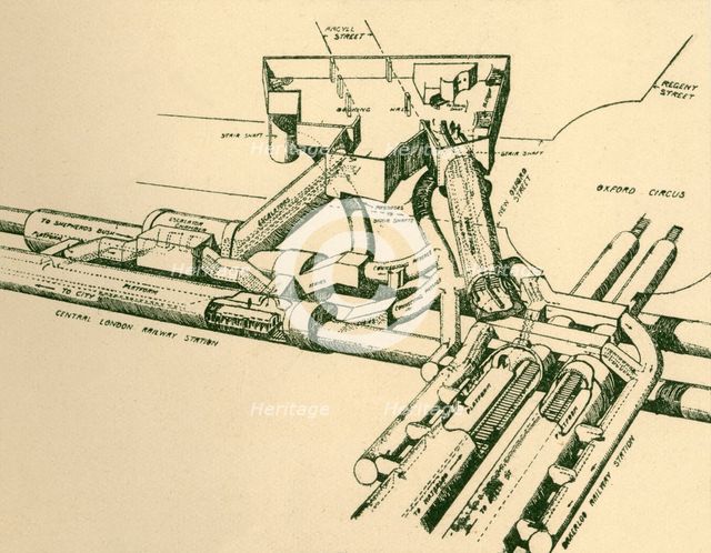 'Diagram of New Tube Station at Oxford Circus', 1930. Creator: Unknown.