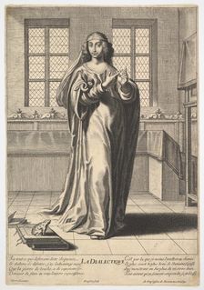 Dialectic: a young woman standing in a decorated interior and touching her right index ..., 1633-35. Creator: Gilles Rousselet