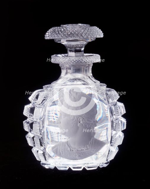 Diamond-cut scent bottle with sulphide representing the Prince Regent, c1800.  Creator: Unknown.