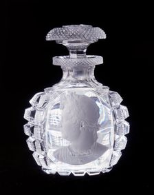 Diamond-cut scent bottle with sulphide representing the Prince Regent, c1800. Creator: Unknown