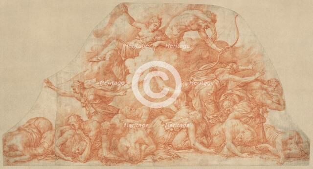 Diana and Apollo Slaughtering the Children of Niobe, c. 1550. Creator: Pirro Ligorio.