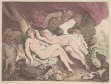 Diana and Her Nymphs Spied on by Satyrs, 1790-1799., 1790-1799. Creator: Thomas Rowlandson