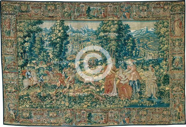 Diana and Her Nymphs with the Ox Hunt, Flanders, c. 1600. Creator: Unknown.