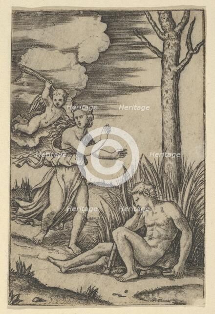 Diana followed by cupid at left, Endymion at right, ca. 1500-1534. Creator: Marcantonio Raimondi.