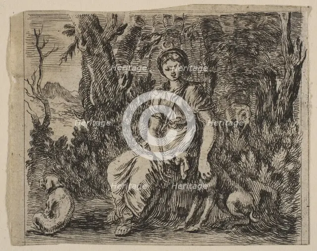 Diana, from 'Game of Mythology' (Jeu de la Mythologie), 1644. Creator: Stefano della Bella.