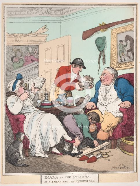 Diana in the Straw, or A Treat for Quornites, January 1, 1804., January 1, 1804. Creator: Thomas Rowlandson.
