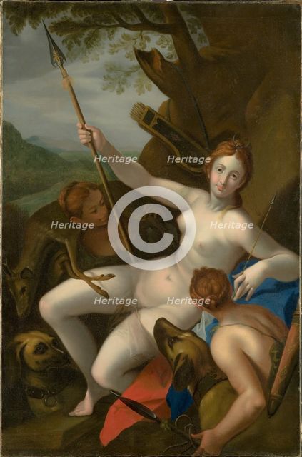 Diana with Nymphs, Dogs and Game, c1600. Creator: Anon.