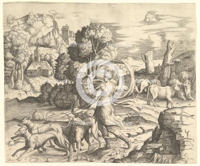 Diana the Huntress in a Landscape, ca. 1530-42. Creator: Vincenzo Caccianemici.
