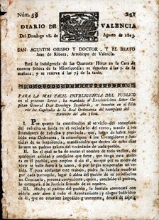 Diario de Valencia, No. 59 of Sunday August 28, 1803