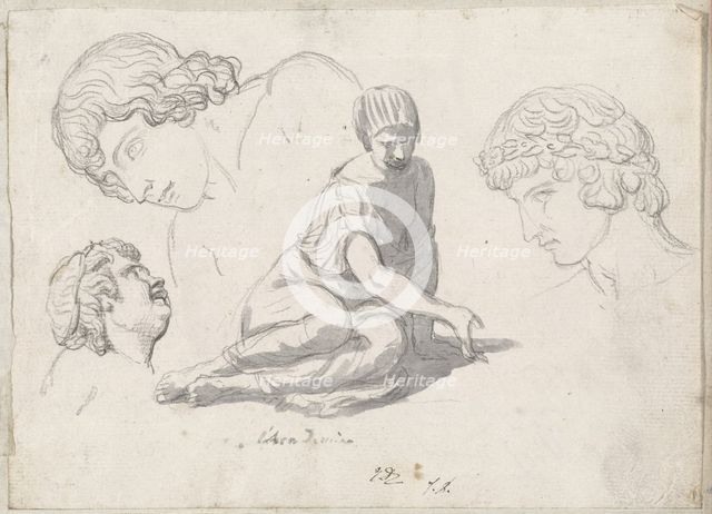 Dice-Thrower and Other Studies after Ancient Sculptures, 1775/80. Creator: Jacques-Louis David.