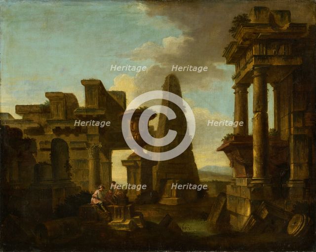 Dice Players in Romantic Ruins, 1700-1800. Creator: Unknown.