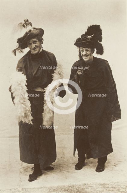Dick Horn and Harry Brandon dressed as pantomime dames for the Bow Bells...(between 1910 and 1919?). Creator: Unknown.