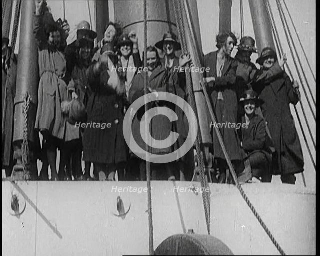 Dick Kerr's Female British Football Team Waving off from a Ship Heading to the United States.., 1922 Creator: British Pathe Ltd.