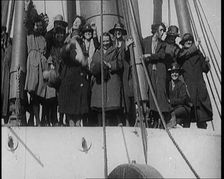 Dick Kerr's Female British Football Team Waving off from a Ship Heading to the United States.., 1922 Creator: British Pathe Ltd