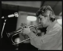 Dick Pearce playing the flugelhorn at The Fairway, Welwyn Garden City, Hertfordshire, 1999. Creator: Denis Williams