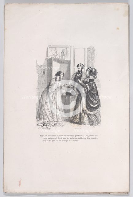 Did anyone ever forgive an awkward visit? from the Little Miseries of Human Life, 1843. Creator: Brugnot.