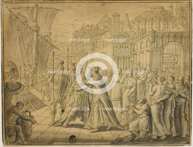 Dido and Aeneas Embracing before Gates of Carthage, n.d. Creator: Unknown.