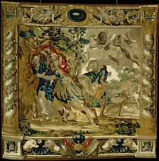 Dido and Aeneas seek shelter from a storm, 1679. Creator: Giovanni Francesco Romanelli (Italian, 1610-1662); Michael Wauters (Flemish, 1679)