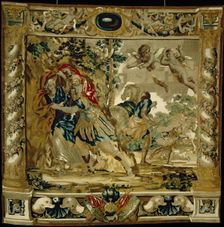 Dido and Aeneas seek shelter from a storm, 1679. Creator: Giovanni Francesco Romanelli (Italian, 1610-1662); Michael Wauters (Flemish, 1679)