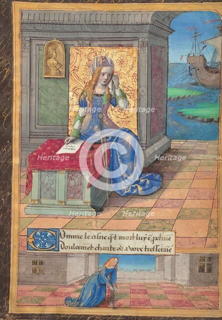 Dido Mourns with Aeneas's Sword Before Her; Ovid, Excerpts from Heroides, about 1493. Creator: Master of the Chronique Scandaleuse.
