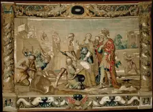 Dido shows Aeneas the plans for the fortifications of Carthage, 1679. Creator: Giovanni Francesco Romanelli (Italian, 1610-1662); Michael Wauters (Flemish, 1679)