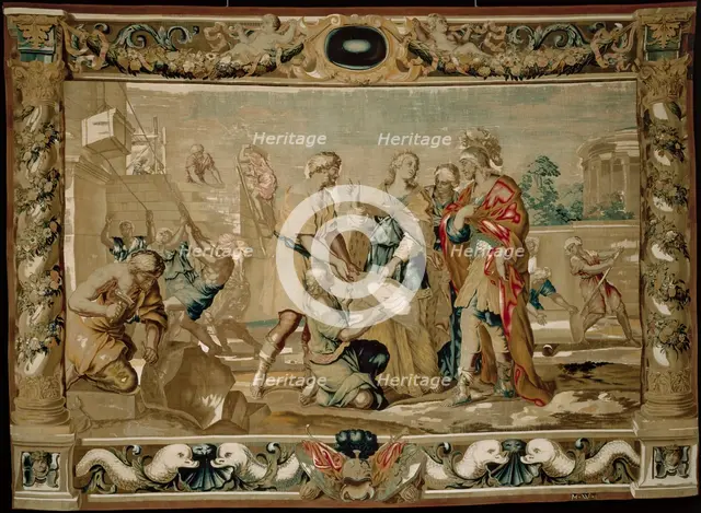 Dido shows Aeneas the plans for the fortifications of Carthage, 1679. Creator: Giovanni Francesco Romanelli (Italian, 1610-1662); Michael Wauters (Flemish, 1679).