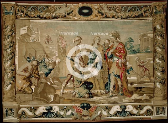 Dido shows Aeneas the plans for the fortifications of Carthage, 1679. Creator: Giovanni Francesco Romanelli (Italian, 1610-1662); Michael Wauters (Flemish, 1679).