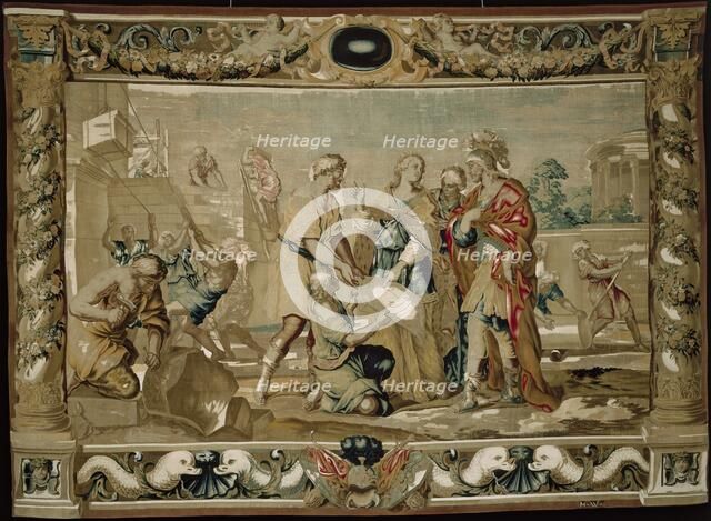 Dido shows Aeneas the plans for the fortifications of Carthage, 1679. Creator: Giovanni Francesco Romanelli (Italian, 1610-1662); Michael Wauters (Flemish, 1679).