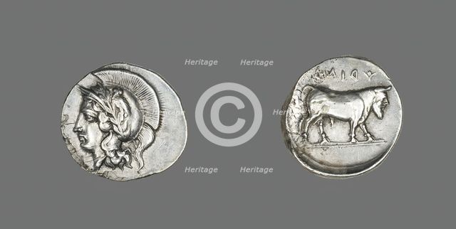 Didrachm (Coin) Depicting the Goddess Athena, 400-335 BCE. Creator: Unknown.