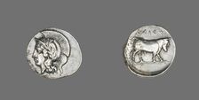 Didrachm (Coin) Depicting the Goddess Athena, 400-335 BCE. Creator: Unknown