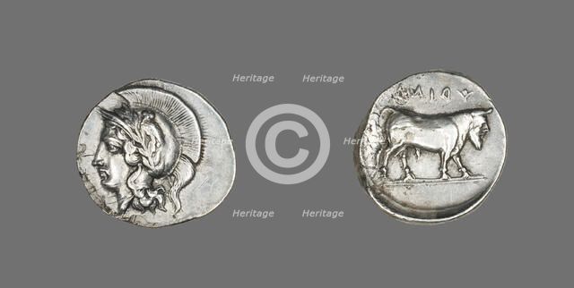 Didrachm (Coin) Depicting the Goddess Athena, 400-335 BCE. Creator: Unknown.