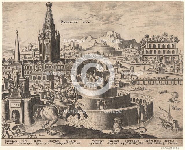 Die Mauern von Babylon (from the series The Eighth Wonders of the World) After Maarten van Heemskerck, 1572. Artist: Galle, Philipp (1537-1612)