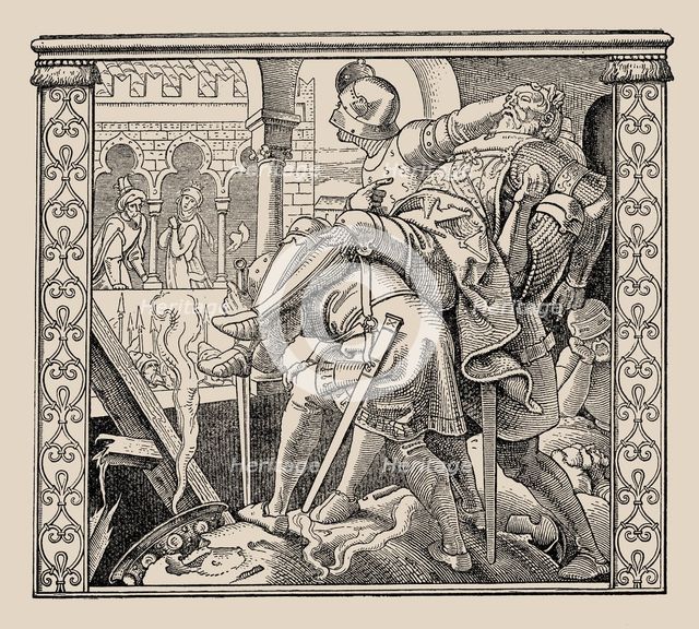 Die Nibelungen. How Rudiger?s corps is presented to Krimhild, 1840-1841. Creator: Rethel, Alfred (1816-1859).