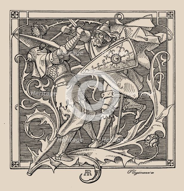Die Nibelungen. Hagen of Troneck kills Iring, 1840-1841. Creator: Rethel, Alfred (1816-1859).