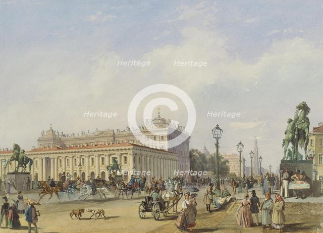 Die Anitschkow-Brücke in Sankt Petersburg, 1847. Artist: Bohnstedt, Ludwig Franz Karl (1822-1885)