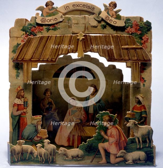 Die-cut nativity scene used as a Christmas card.