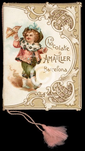Die-cut Pocket Calendar in Modernist style, published by Amatller Chocolates Factory, 1899.