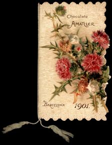 Die-cut Pocket Calendar in Modernist style, published by Amatller Chocolates Factory, 1901