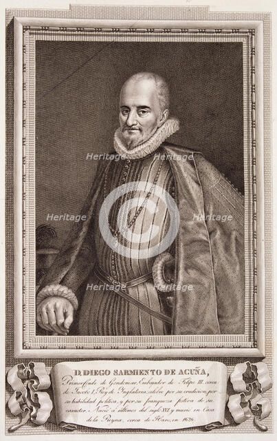 Diego Sarmiento de Acuña (m. 1626), Spanish politician and ambassador of Felipe III, engraving of…