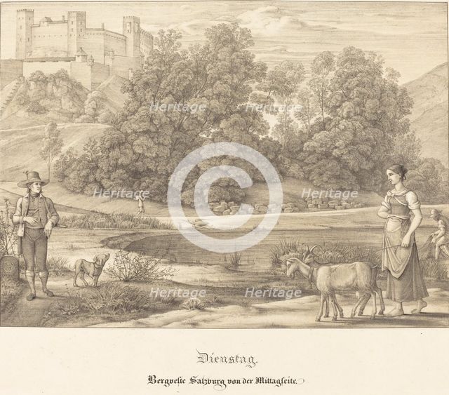 Dienstag - Bergveste Salzburg vor der Mittagseit (Tuesday - The Castle of Salzburg...), 1823. Creator: Ferdinand Olivier.
