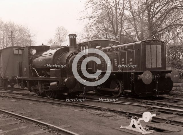 Diesel locomotive alongside the Rowntree steam locomotive, York, Yorkshire, 1958. Artist: Unknown