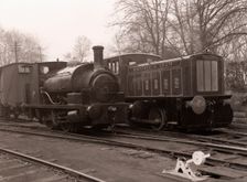 Diesel locomotive alongside the Rowntree steam locomotive, York, Yorkshire, 1958