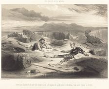 ...dieron con Sancho en el suelo y lo mismo le avinó d D. Quixote..., c. 1855. Creator: Célestin Nanteuil