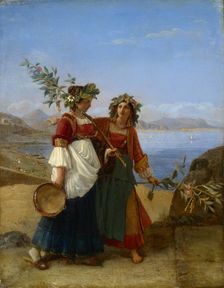 Dies palmarum, two Neapolitan girls returning from the festival, 1823. Creator: Louis Léopold Robert